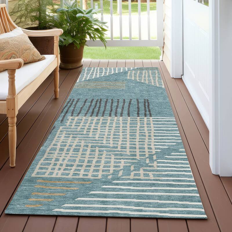 Machine Washable Indoor/ Outdoor Casual Contemporary Chantille Rug - Teal - 2'3" x 7'6"