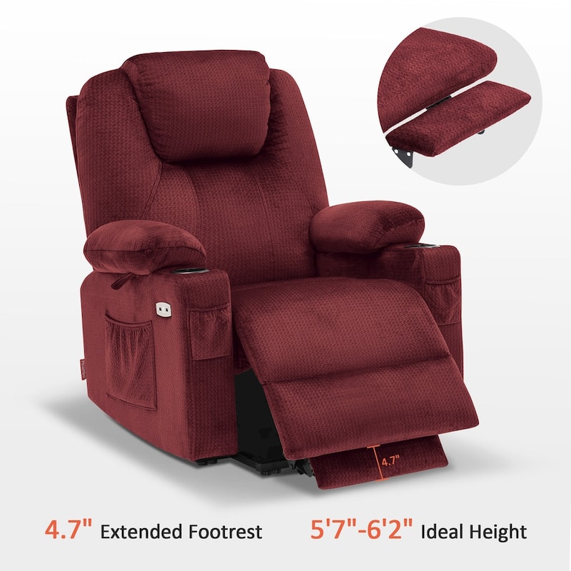 MCombo Large Power Lift Recliner Chair with Massage, Cup Holders, Extended Footrest, Fabric 7516