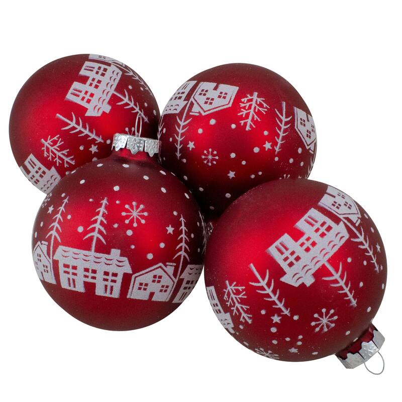 4 Red Matte Glass Ball Hanging Christmas Decorations 3.2 Inch (80mm)