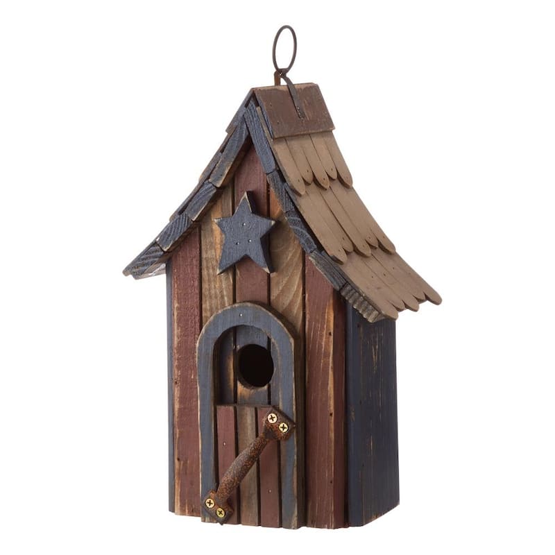 Glitzhome 11.75"H Wooden Hand Painted Distressed Birdhouse