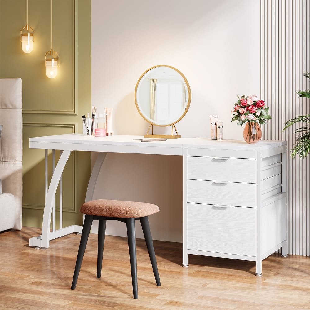 Vanity Desk with 3 Drawers, 59-Inch Large Dressing Table with Reversible Drawers, Chic Makeup Desk for Women Girls