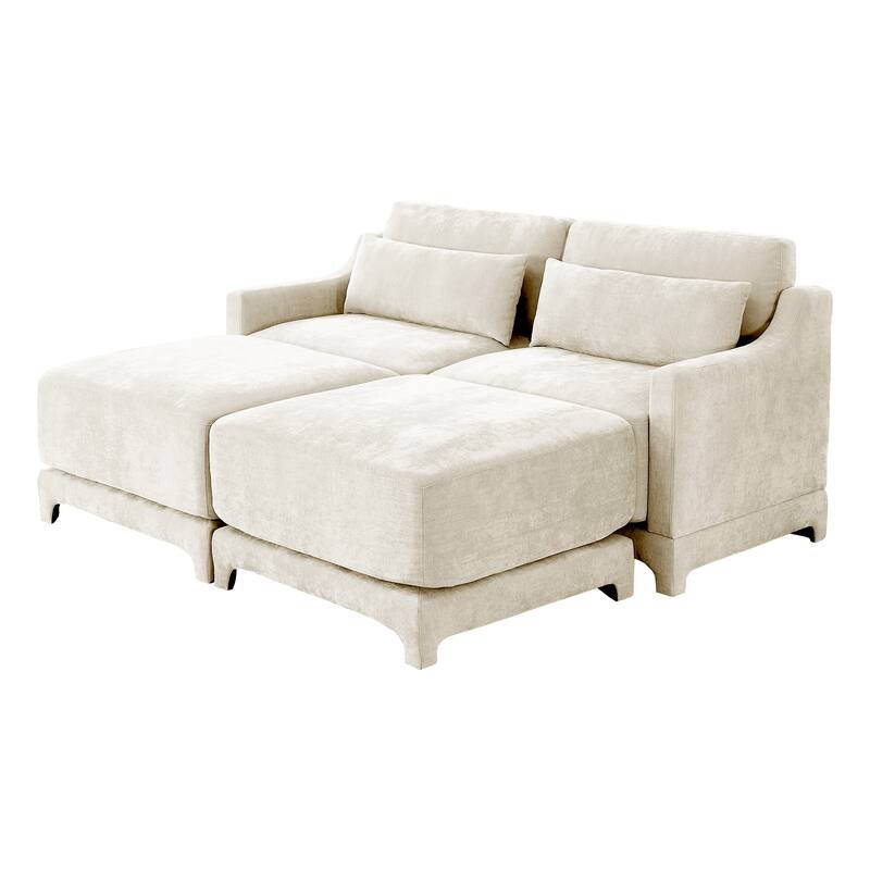 73.2" Chenille 2-Seater Sofa with Ottoman, 2 Pillows & Solid Wood Frame