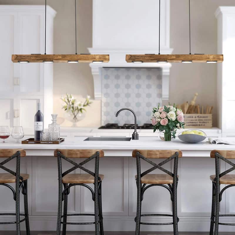 6/7/8-Light Modern Farmhouse Linear Wood LED Pendant Light for Kitchen Island