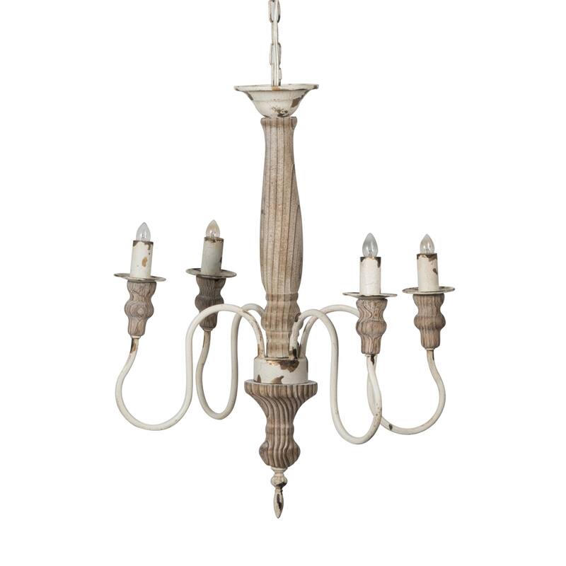 4 - Light Wood Chandelier with Adjustable Chain（No Bulb） - N/A