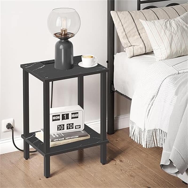 End Table with Charging Station - Marble Black