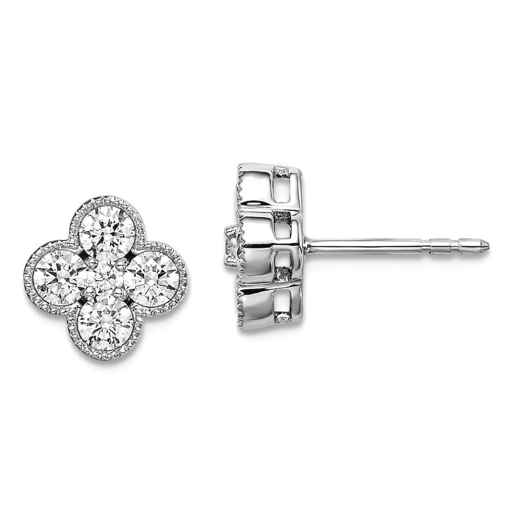 Curata 14k Yellow or White Gold Lab Grown Diamond VS DEF Beaded Clover Earrings - (0.5, 0.75 or 1.0 ct. tw)