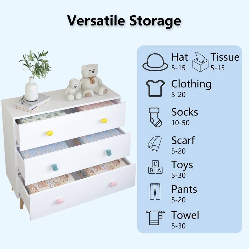 3-Drawer Kids Dresser, Baby Nightstand for Bedroom