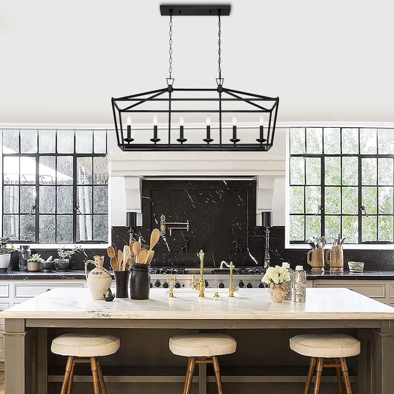 Hukuro 6-Light Matte Black Finish Modern Pendant Chandelier