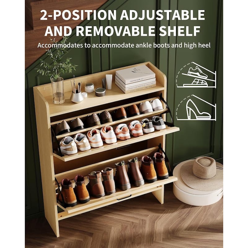 Freestanding Slim Shoe Storage Cabinet with 2 Flip Drawers for Entryway Hallway