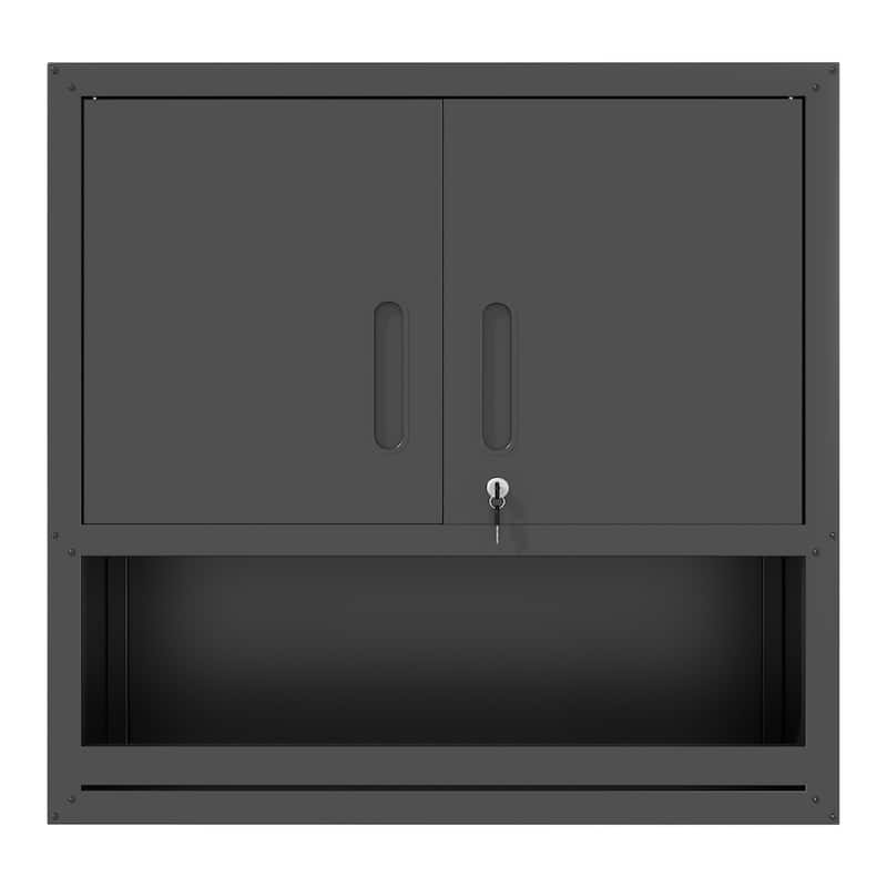 Metal Wall-Mounted Tool Storage Cabinet with Locking Door and 1 Shelf 1 Opened Drawer