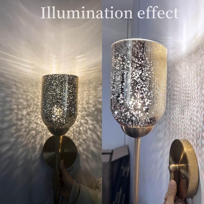Modern Gold 1-Light Wall Sconces Glam Seeded Glass Vanity Lights - L 15.7" x W 4.7" x E 6.2"