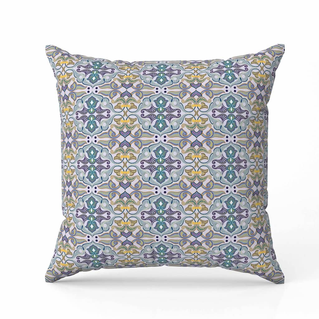 Floral Elegance Faux Suede Reversible Throw Pillow Blue and Yellow