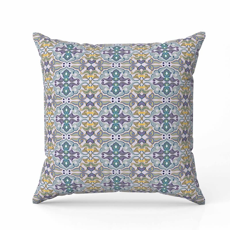 Floral Elegance Indoor/Outdoor Reversible Throw Pillow Blue and Yellow