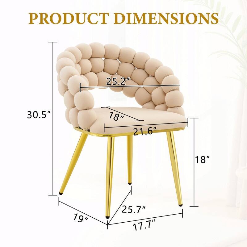 Set of 2 Puffy Bubble Velvet Dining Chairs with Ball Chain Design