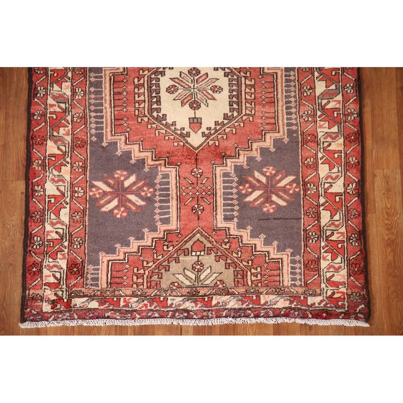 Geometric Ardebil Persian Vintage Runner Rug Hand-Knotted Wool Carpet - 3'10"x 8'6"