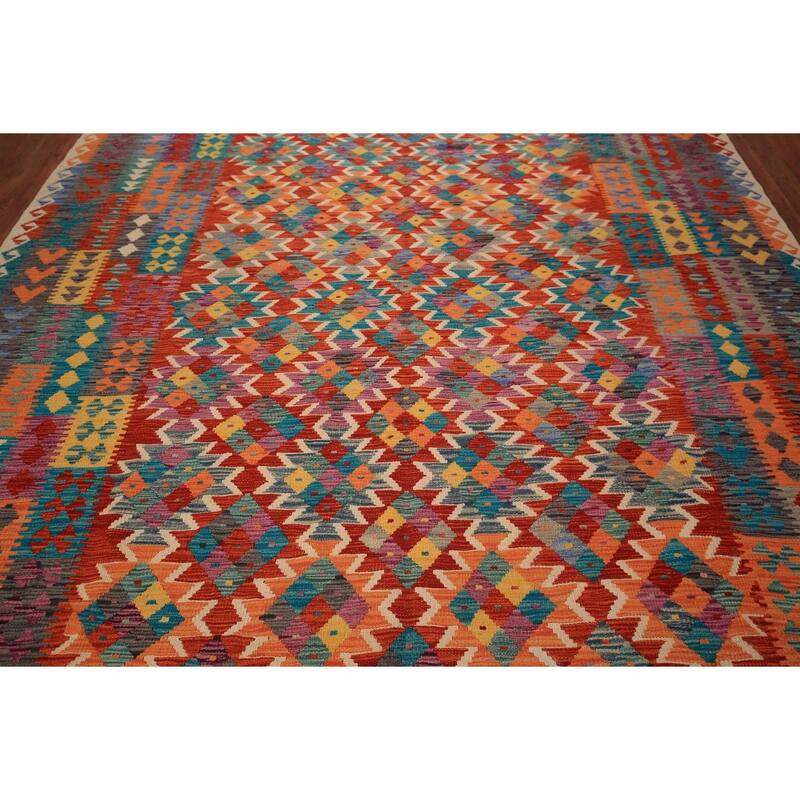 Kilim Area Rug Hand-Woven Living Room Wool Carpet - 8'0" x 11'5"