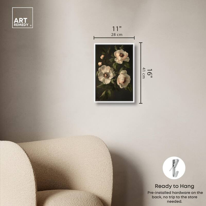 White Peonies in Dark I Canvas by Art Remedy