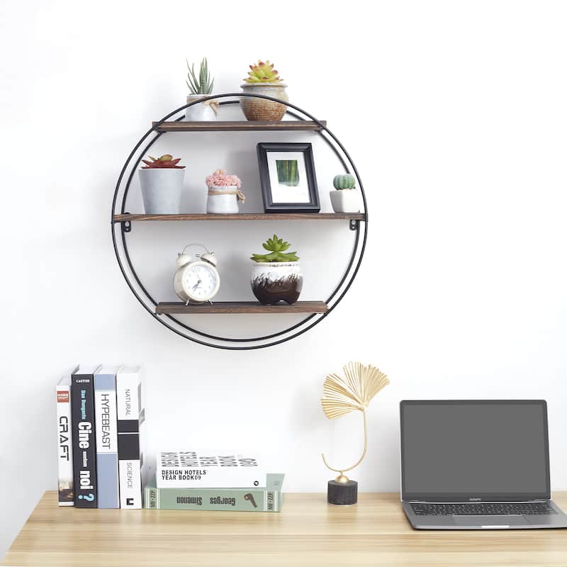 Circle Pine Solid Wood Floating Wall Mounted Shelf with Live Edge - 19.68 inch L