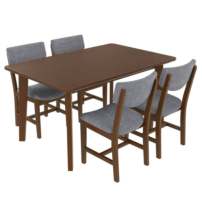 Roomfitters 5-Piece Farmhouse Dining Table Set, Solid Wood Kitchen Table with 4 Upholstered Chairs, Compact Dining Set