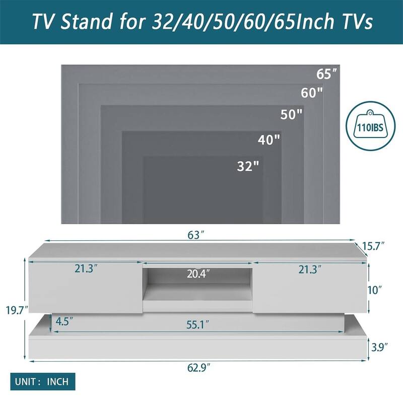 Modern TV Stand with LED Lights and High Gloss Front