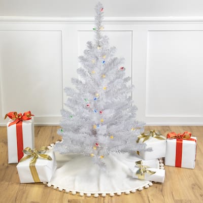 Pre-Lit Medium Snow White Artificial Christmas Tree - 3' - Multi Lights - 3 Foot