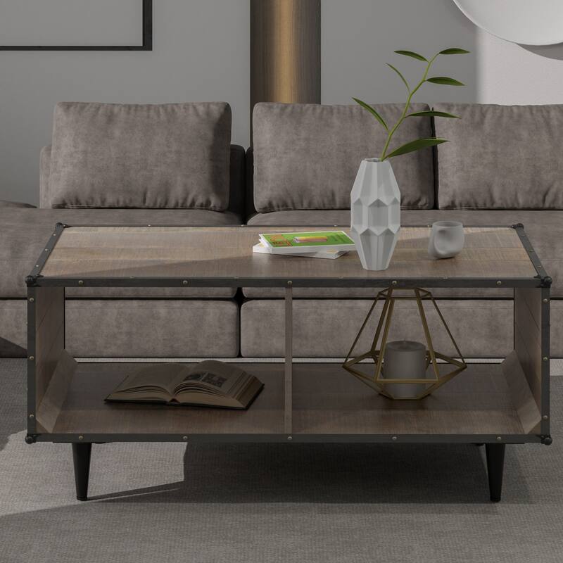 ExBrite Solid Wood Coffee Table ,Gray Finish - 23.6" x 46" x 17.9"