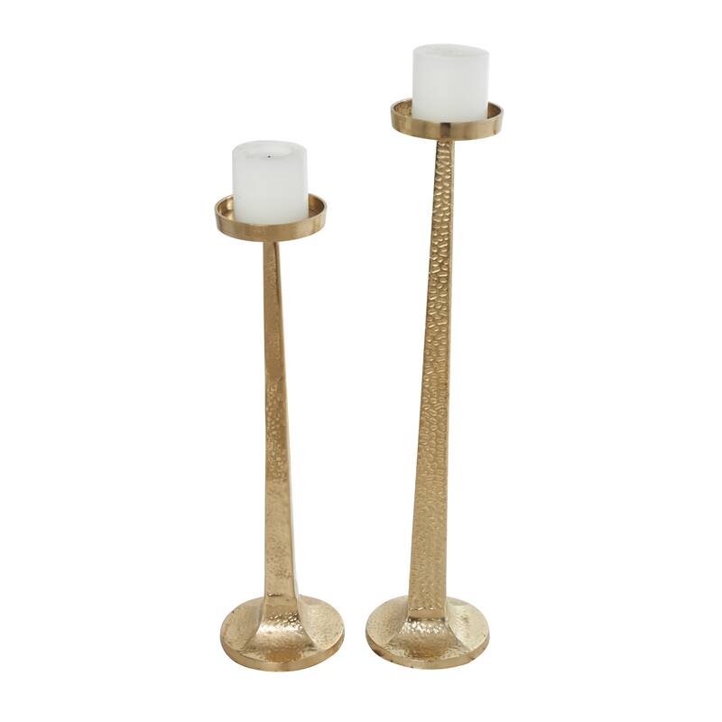 Gold Aluminum Metal Tall Hammered Candle Holder (Set of 2)