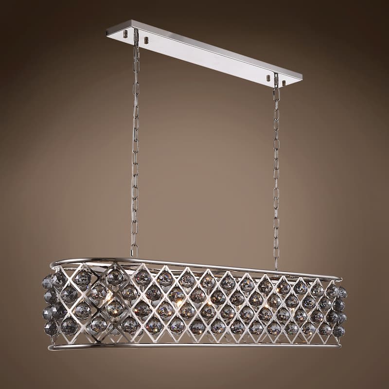 Rectangular 7 Light 50" Polished Nickel Smoke Crystal Chandelier - 15.00