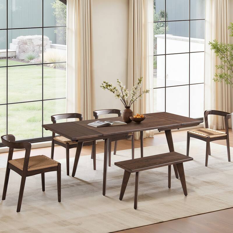 Jennifer Taylor Home Capri Solid Oak Wood Extendable Leaf Dining Set - Dark Brown - Seats 6