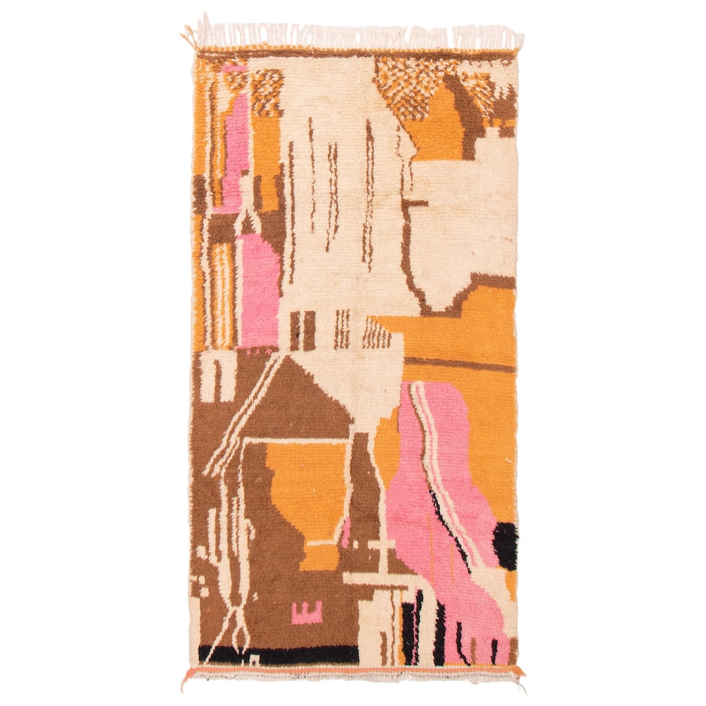 ECARPETGALLERY Hand-knotted Azilal Cream, Orange Wool Rug - 4'3 x 8'0