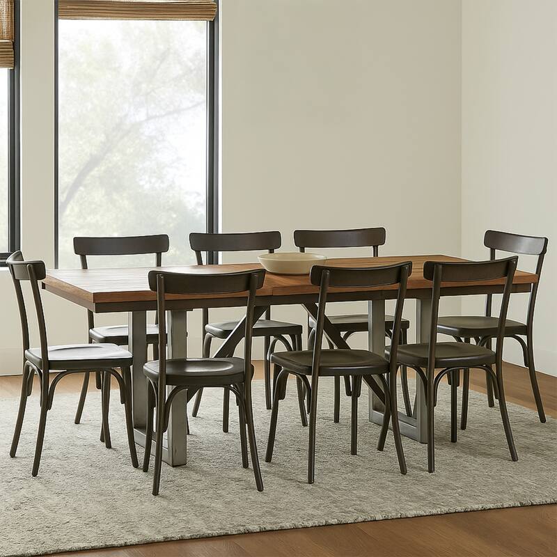 60-77 Inch Extendable Dining Table, Natural Brown Wood, Smooth Gray Metal