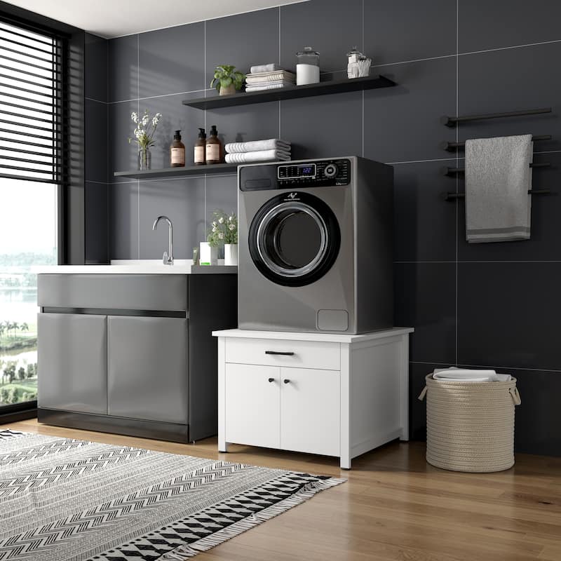 Laundry Cabinet with Drawer and Double Doors, Heavy Duty Washer Stand Storage Cabinet Utility Storage Cabinet