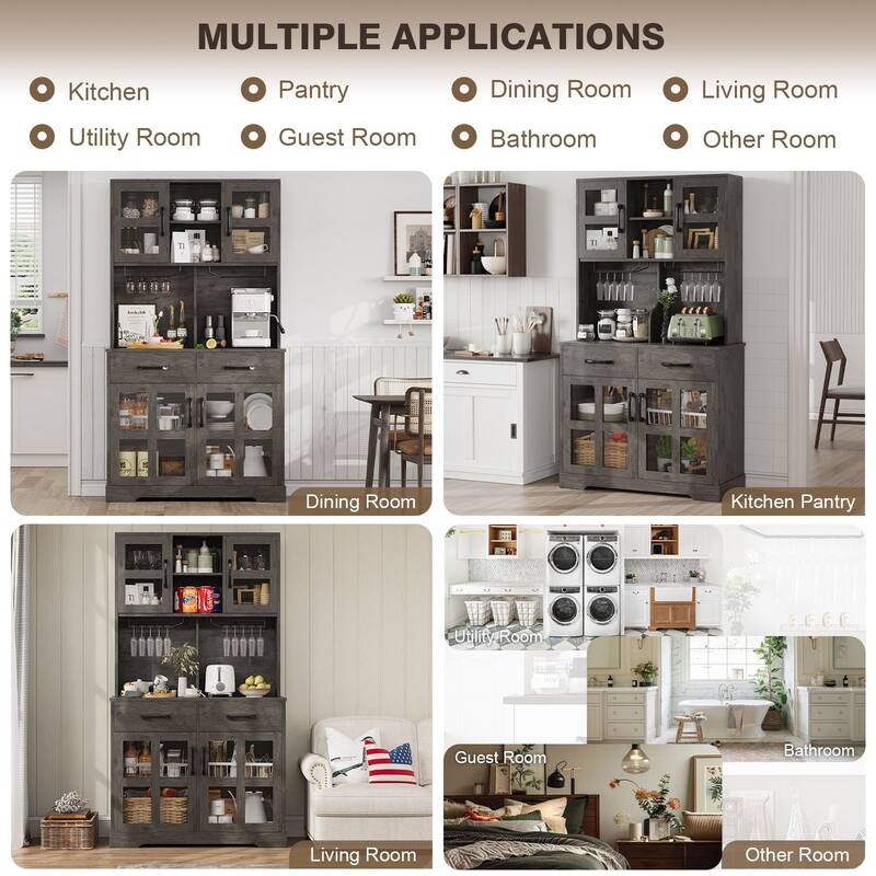 Meyreso 71" Kitchen Pantry Hutch Cabinet with 2 Drawers