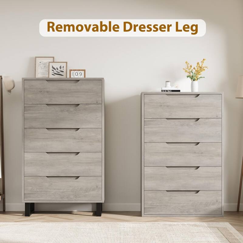 5-Drawer Dresser for Bedroom, 50" Tall Freestanding Vertical Wooden Chest Storage