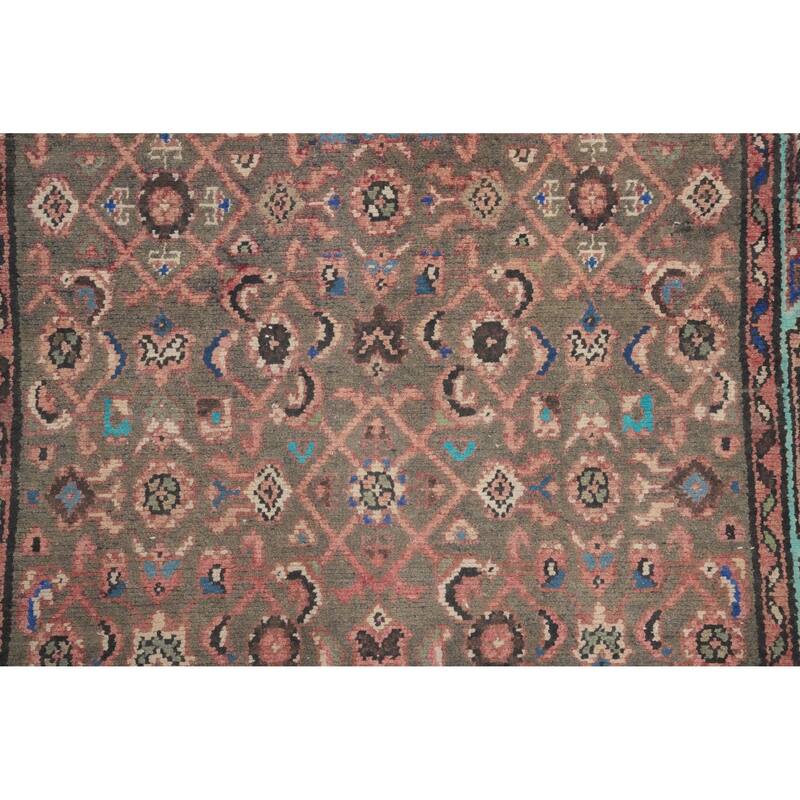 Hand Knotted Oriental 100% Wool Carpet Traditional Geometric Greys & Charcoal Hamedan Runner Rug - 10' 1'' X 3' 5''