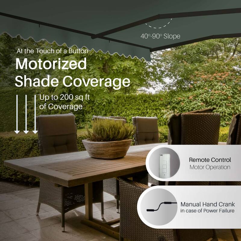 ALEKO Caribbean Motorized Retractable Patio Awning - Black Frame - Forest Green - 20 x 10 Feet