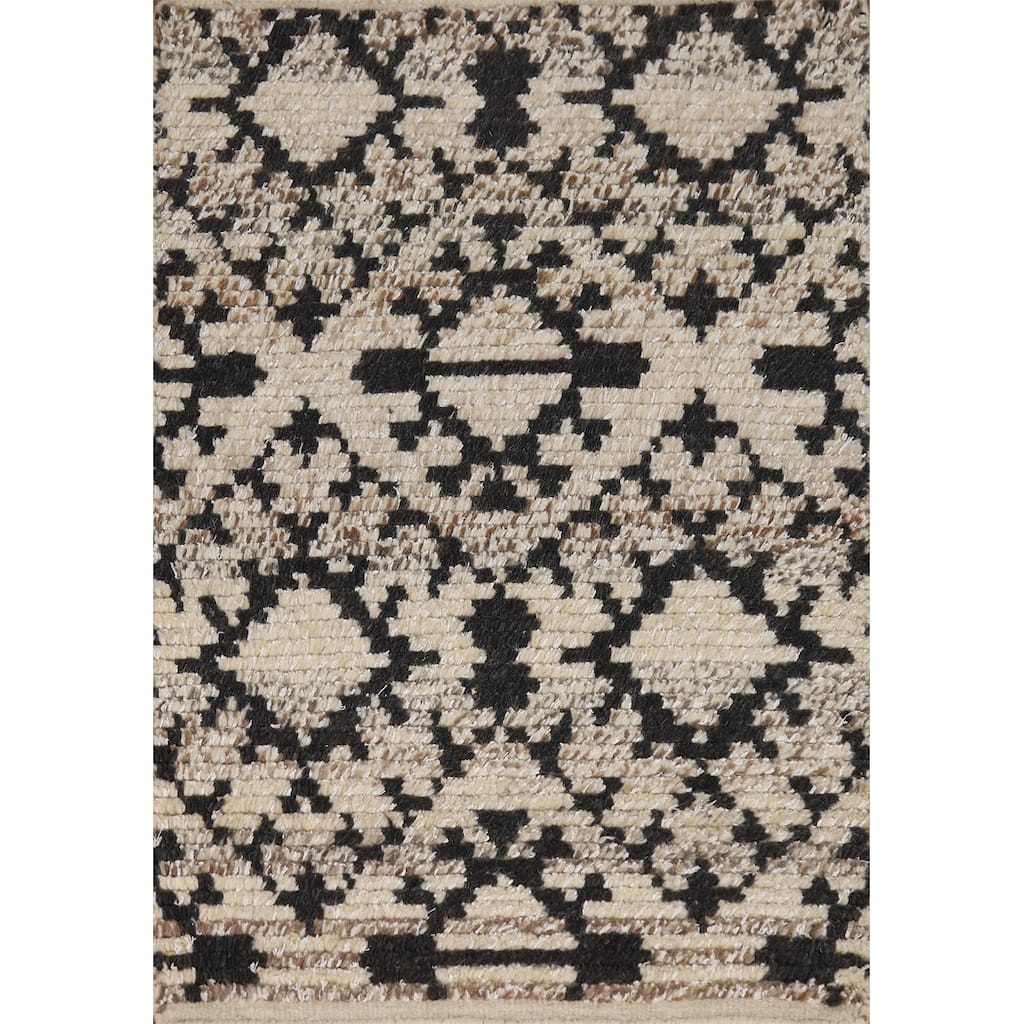 Geometric Moroccan Indian Rug Hand-Knotted Foyer Wool Carpet - 2'0"x 3'0"