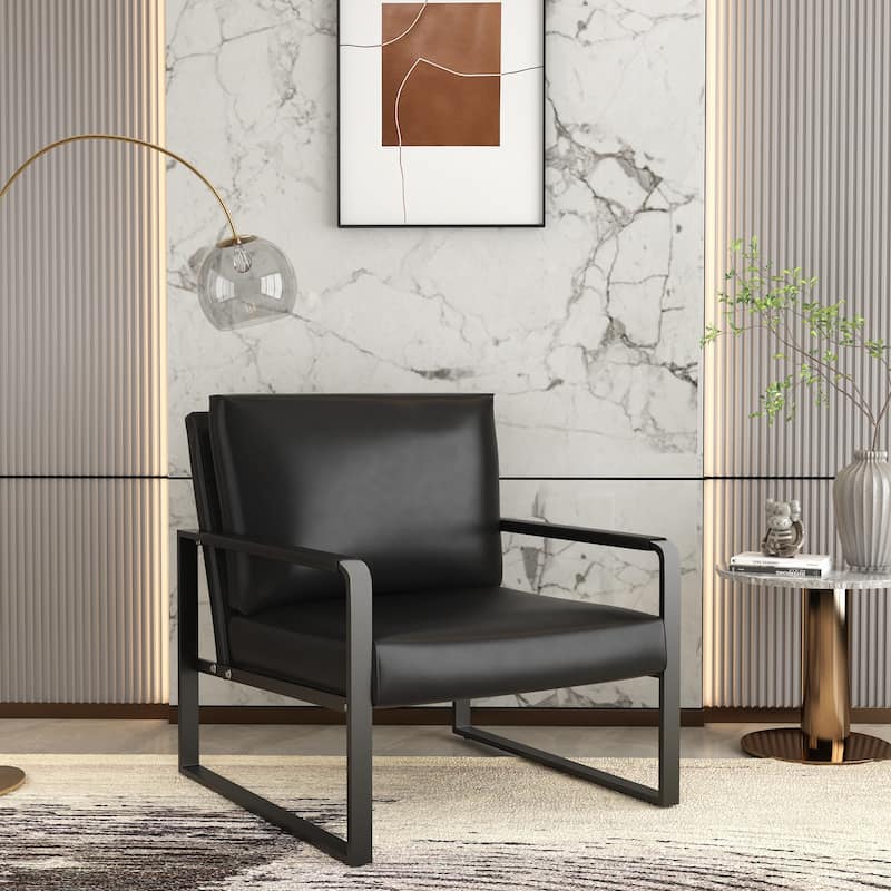 Mieres Mid-Century Style Faux Leather PU Accent Chair, Armchair with Steel Frame