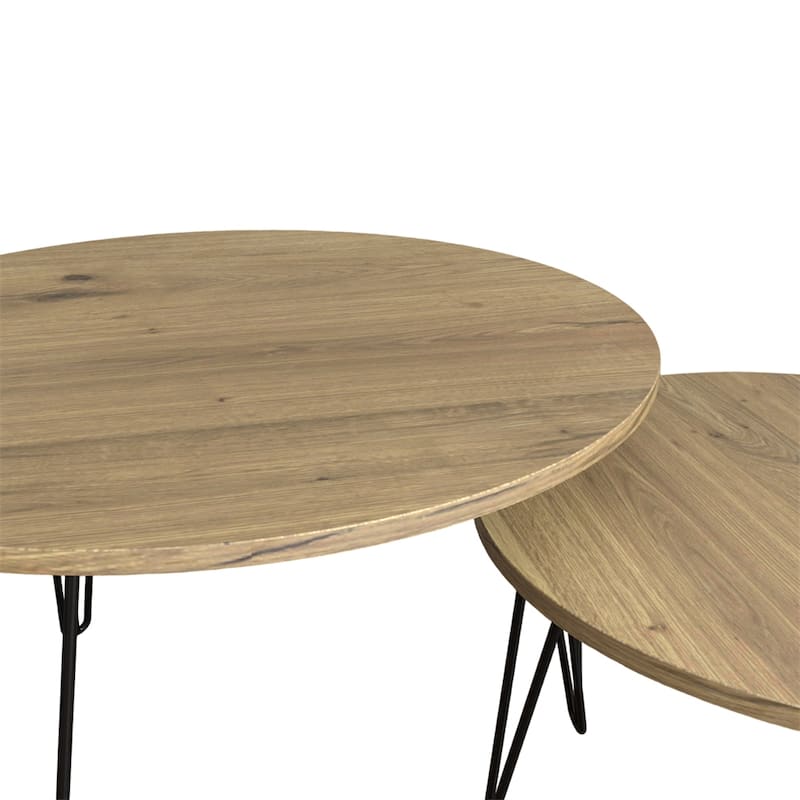 27.56" Round Nesting Coffee Table with Metal Base (Set of 2)