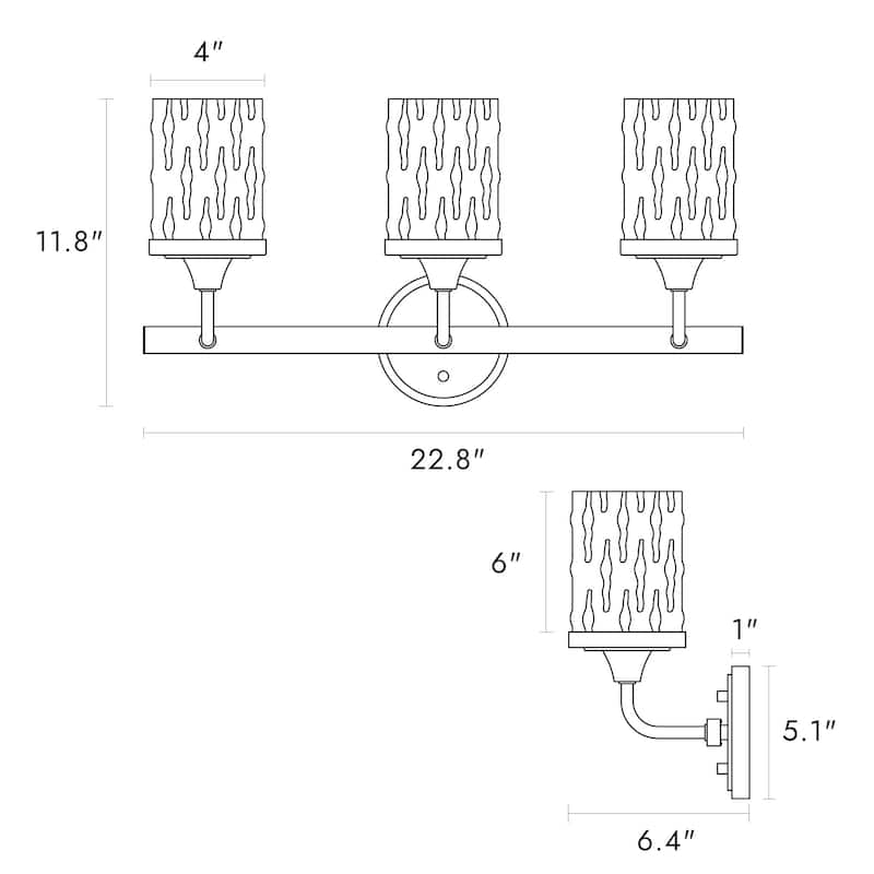 Modern 3-Light Gold Bathroom Vanity Light Art Deco Glass Wall Sconces - Brass Gold - 22.8"Wx11.8"H