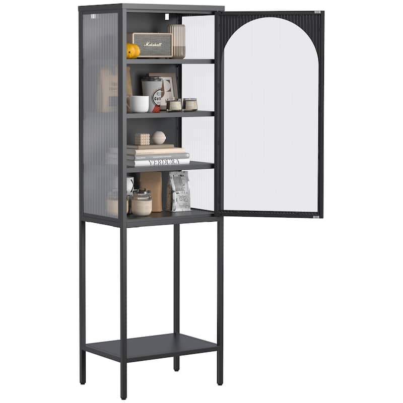 Metal Glass Door Display Storage Cabinet - 5-Tier Cube Bookshelf Storage Cabinet with 3 Adjustable Shelves