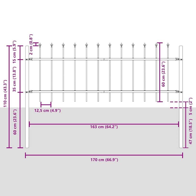 vidaXL Garden Fence Gray Powder-coated steel
