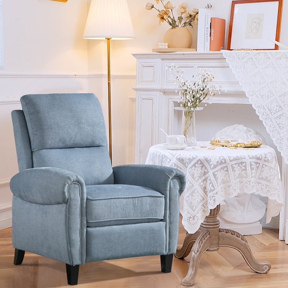 Chenille Upholstered Push Back Recliner with Solid Footrest