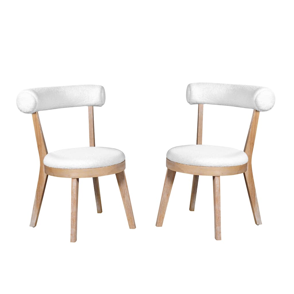Set of 2 Modern Upholstered Dining Chairs, Rubberwood, Natural + Beige
