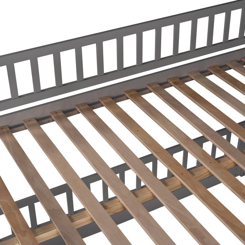 Full Over Full Low Bunk Bed with Slide, Fence, and Ladder for Kids and Teens