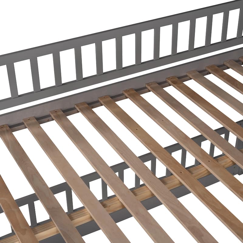 Solid Wood Low Bunk Bed with Slide,Fence and Ladder