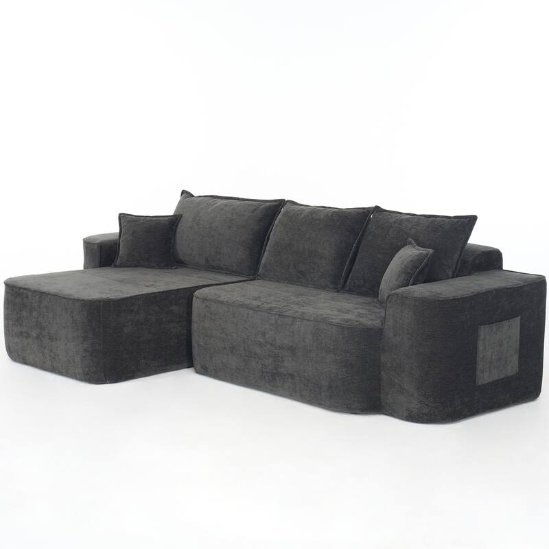 L Shaped Modular Sectional Sofa with Chaise Lounge, Chenille Upholstered Cloud Couch, Full Compressed Corner 4 Seat Sofa