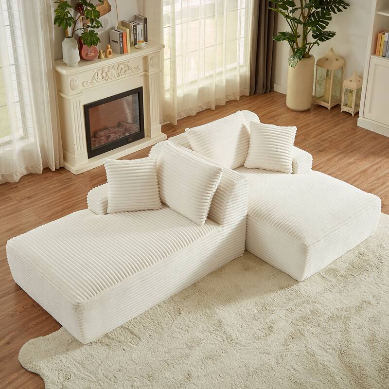 Corduroy Upholstery Cloud Modular Sectional Sofa with Chaise and Pillows, All-Foam Compression Design
