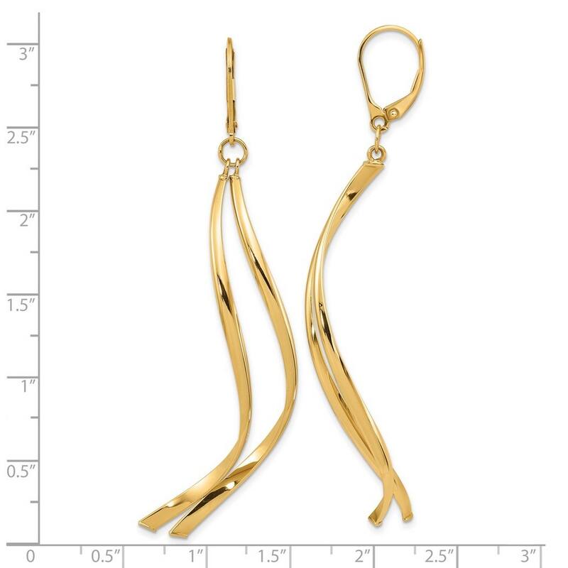 Curata 14k Yellow Gold Polished 73.25x2.5mm Double Row Waves Leverback Earrings