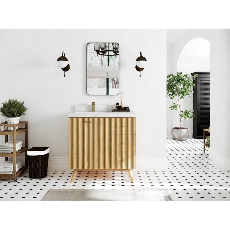 Willow Collections 36 in. W x 22 in. D Pasadena Solid Teak Left Offset Sink Bathroom Vanity with Countertop